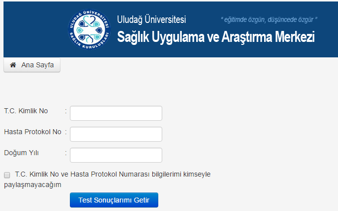 Bursa Uludag Universitesi Saglik Uyg Ve Arst Hast Online Sonuc Sorgulama Online Randevu